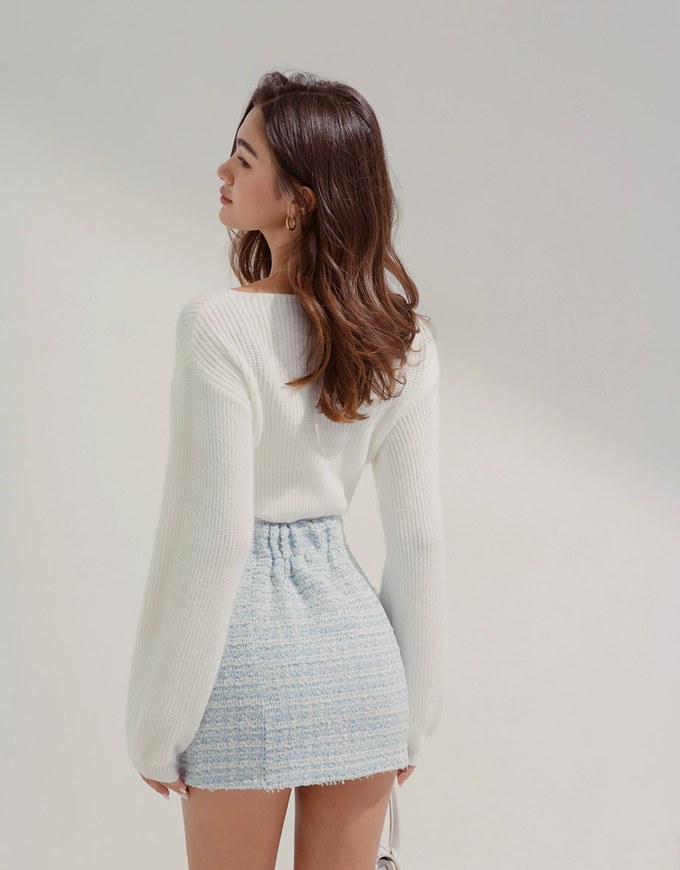 Overlapped V Neck Short Sleeve Knit Crop Top