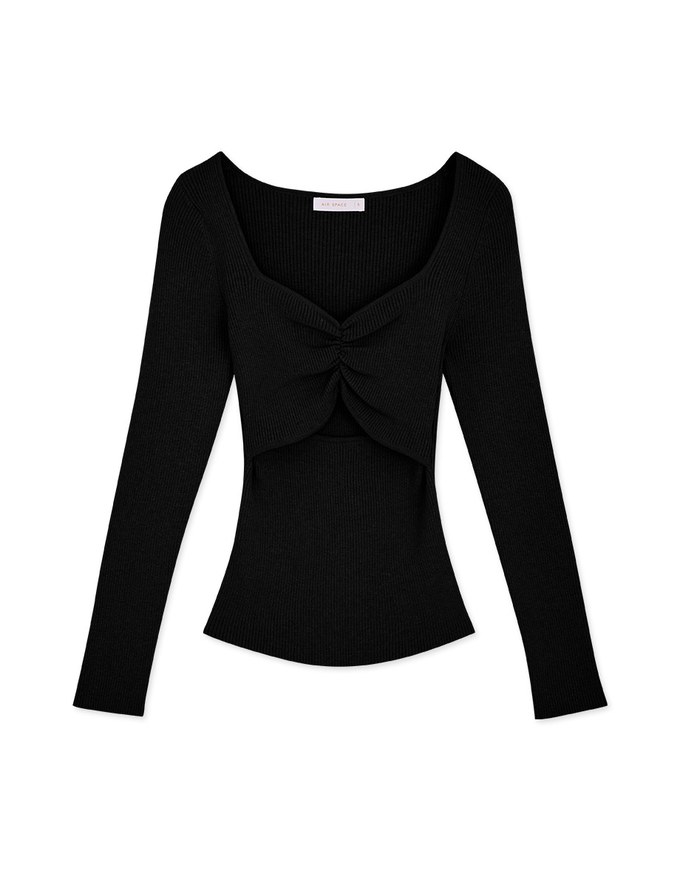 Long Sleeve Heart Collar Knit Top
