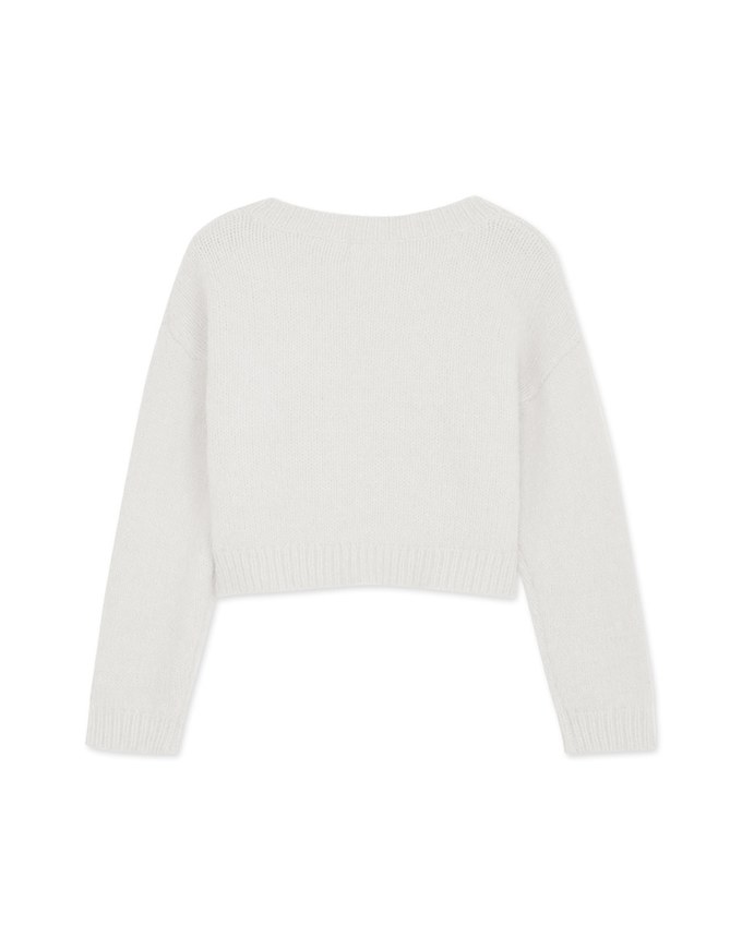 V-Neck Diamond Checked Plush Knit Crop Top