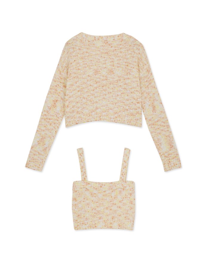 Mixed Color Fur Balls And Button Two-Piece Knit Top