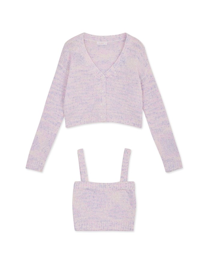 Mixed Color Fur Balls And Button Two-Piece Knit Top