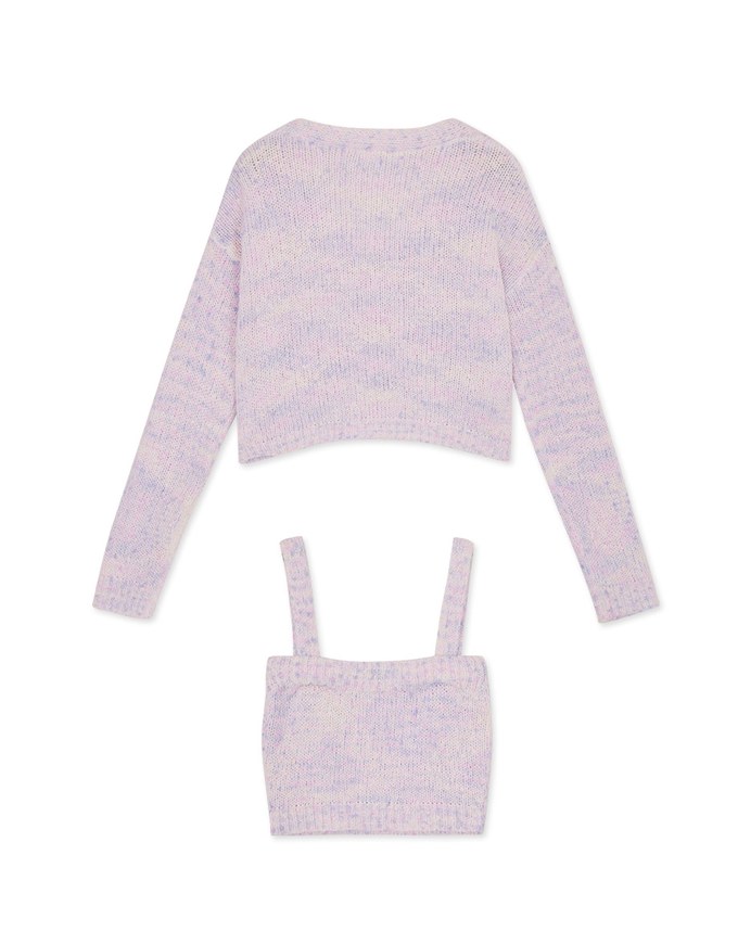 Mixed Color Fur Balls And Button Two-Piece Knit Top