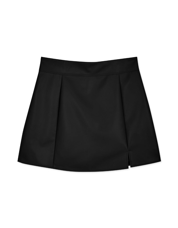 Modern Slit Pleated Faux Leather Skirt