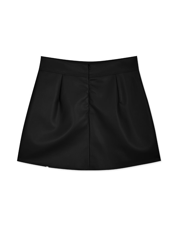 Modern Slit Pleated Faux Leather Skirt