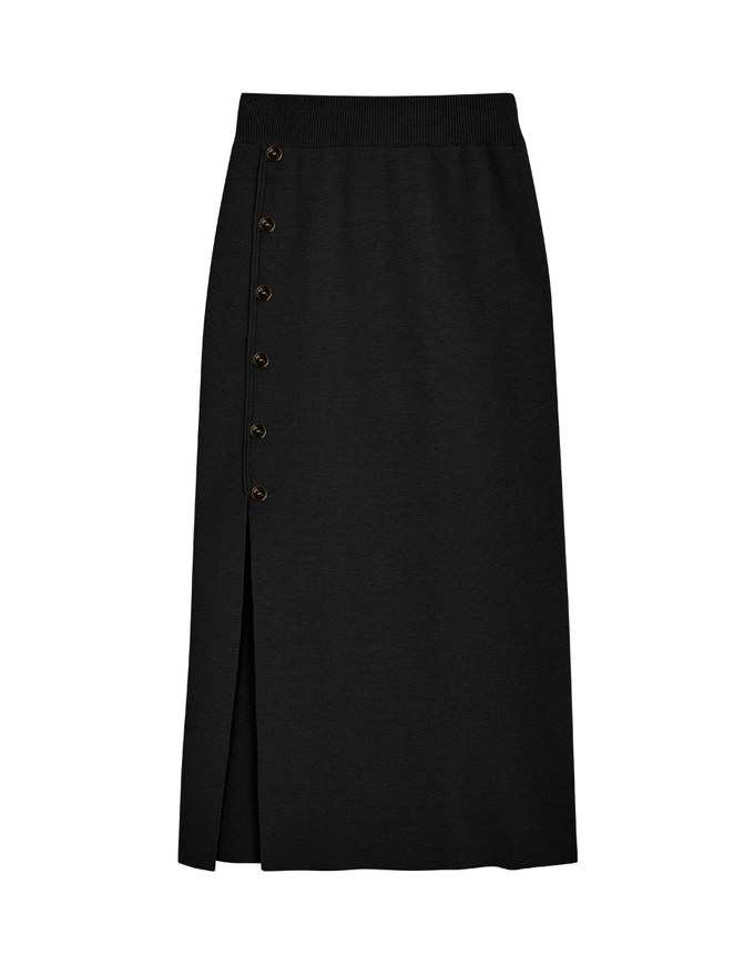 Side Button Style Slit Knit Skirt