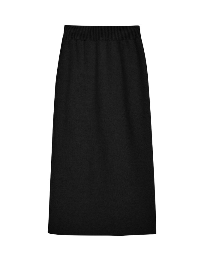 Side Button Style Slit Knit Skirt