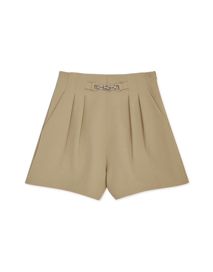 Silver Button Pleated Skinny Shorts