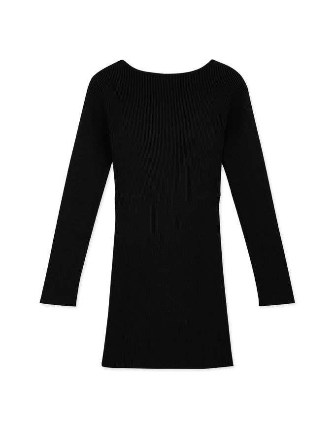 U-Collar Button-Down Knit Mini Dress