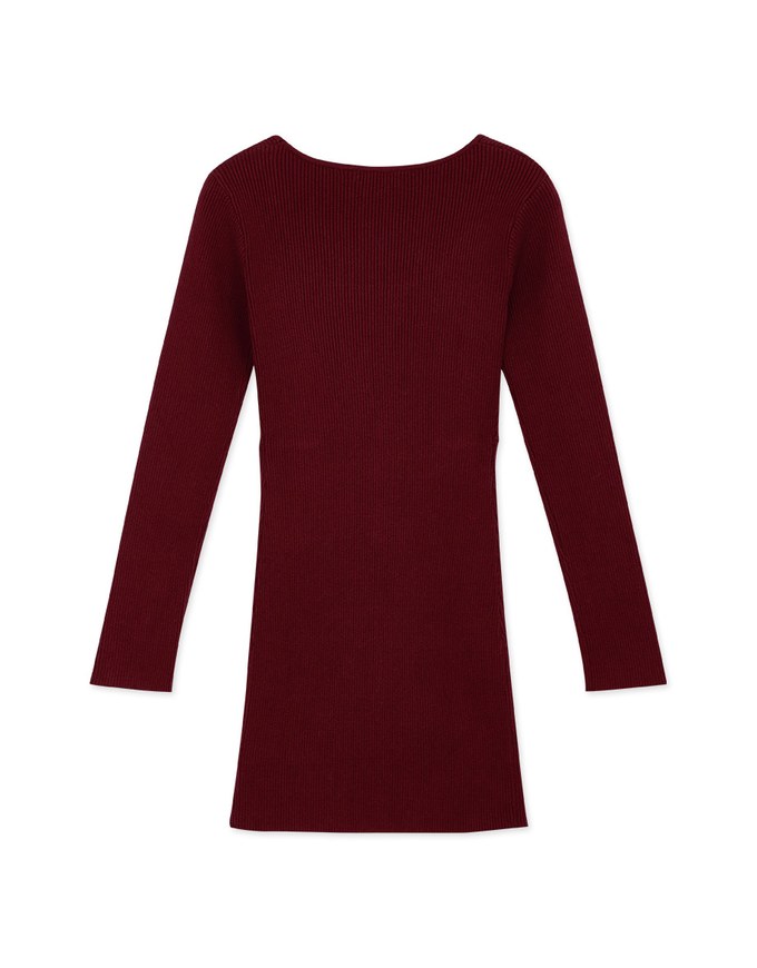 U-Collar Button-Down Knit Mini Dress
