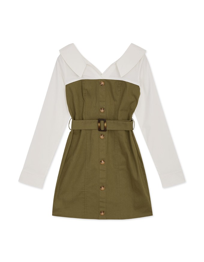 Button-Down Blouse Shirt s Mini Dress (With Belt)