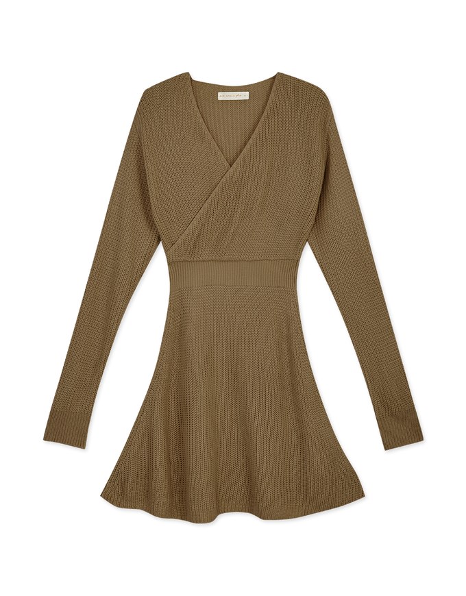 Overlapped V Neck Loose Knit Mini Dress