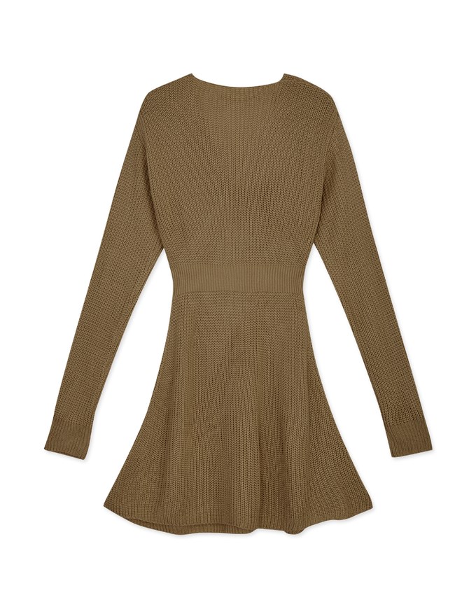 Overlapped V Neck Loose Knit Mini Dress
