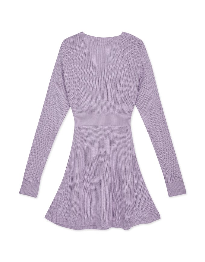 Overlapped V Neck Loose Knit Mini Dress