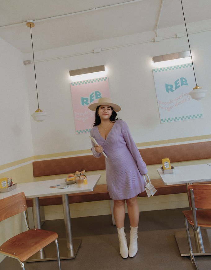 Overlapped V Neck Loose Knit Mini Dress