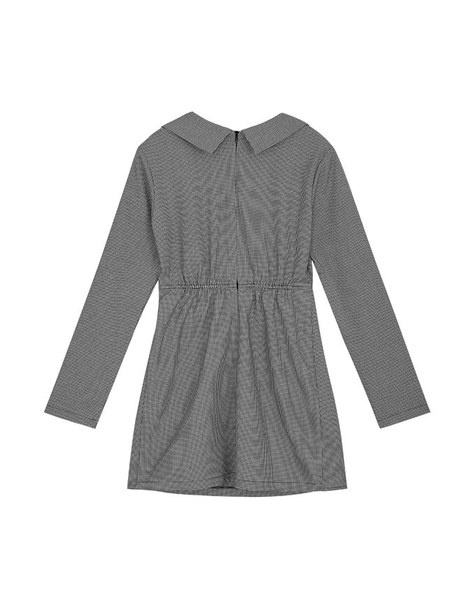 Houndstooth Overlap Side Belt Shirt Mini Dress
