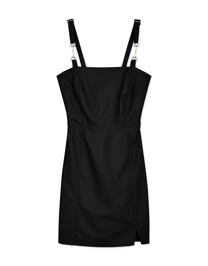 Fashionable Slit Faux Leather Vest Mini Dress