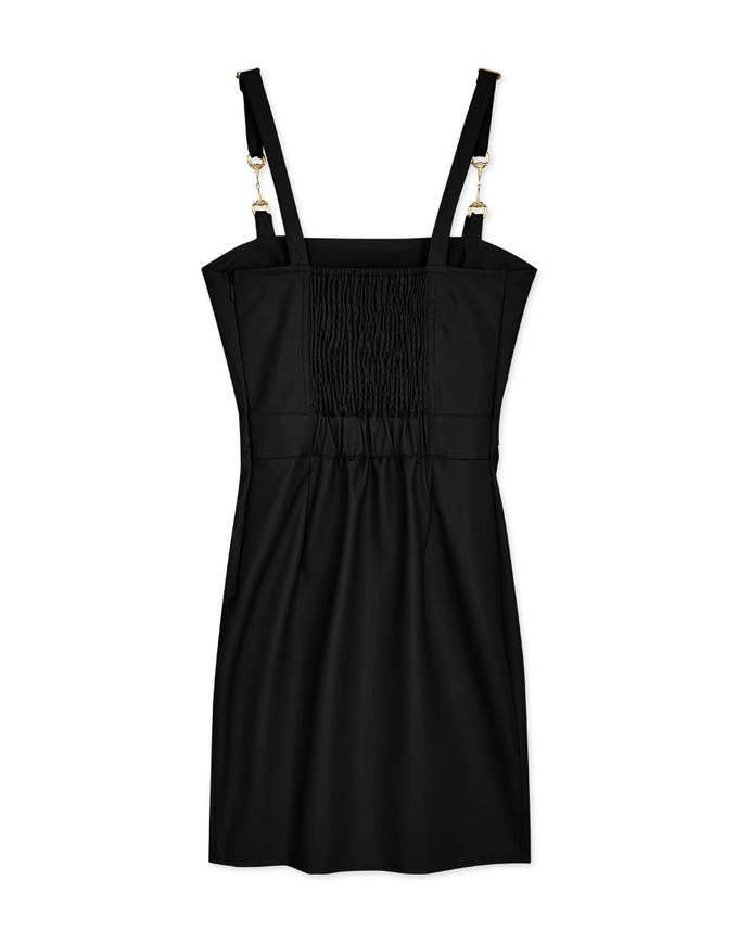 Fashionable Slit Faux Leather Vest Mini Dress