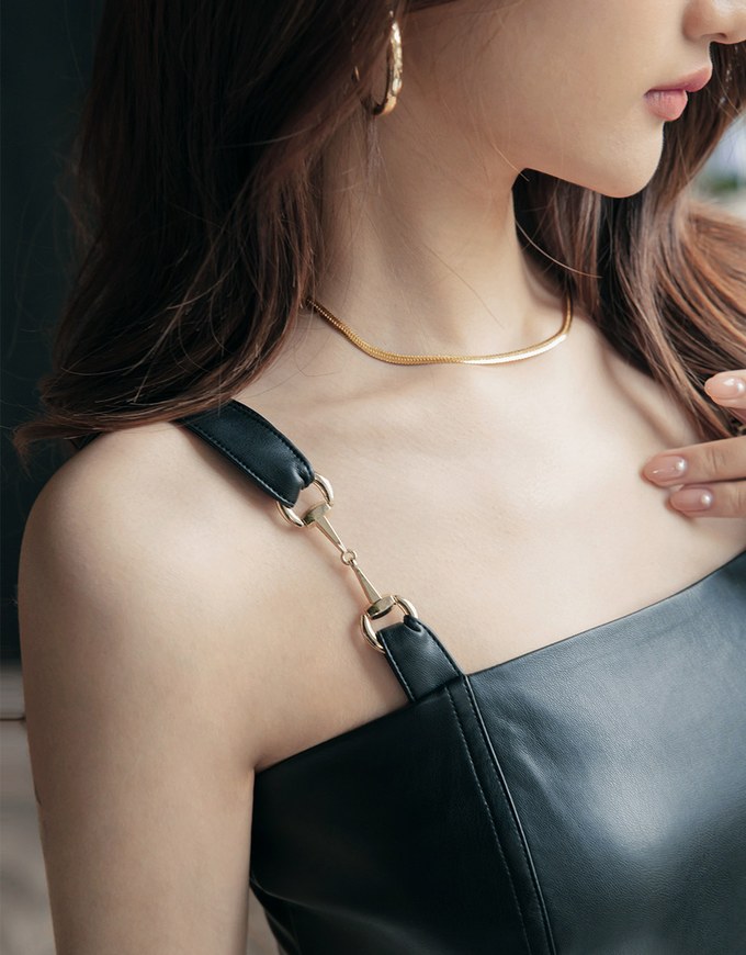 Fashionable Slit Faux Leather Vest Mini Dress