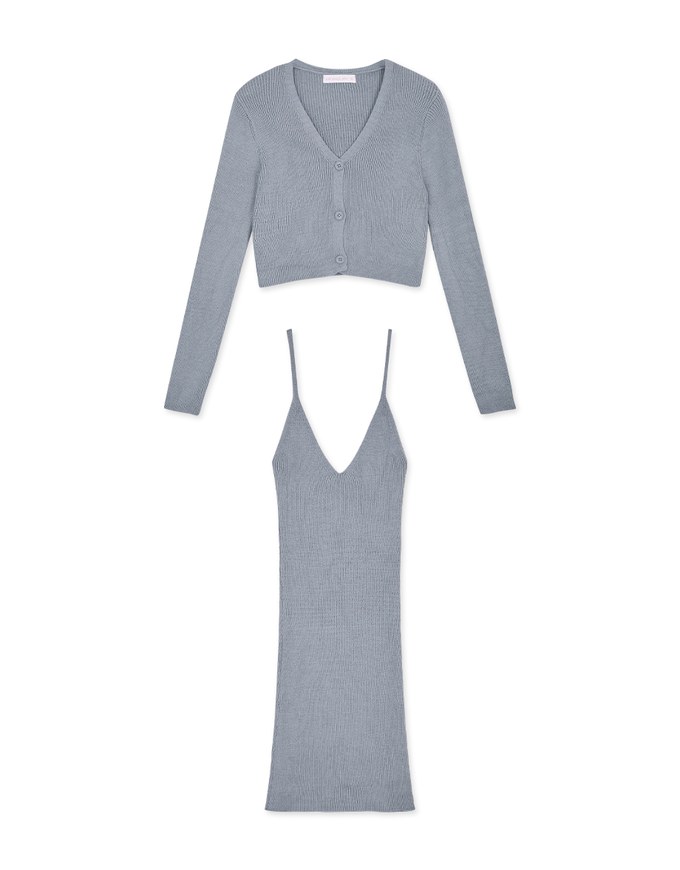 V Neck Knit Two Piece Dress
