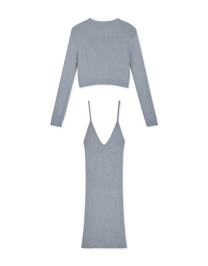 V Neck Knit Two Piece Dress
