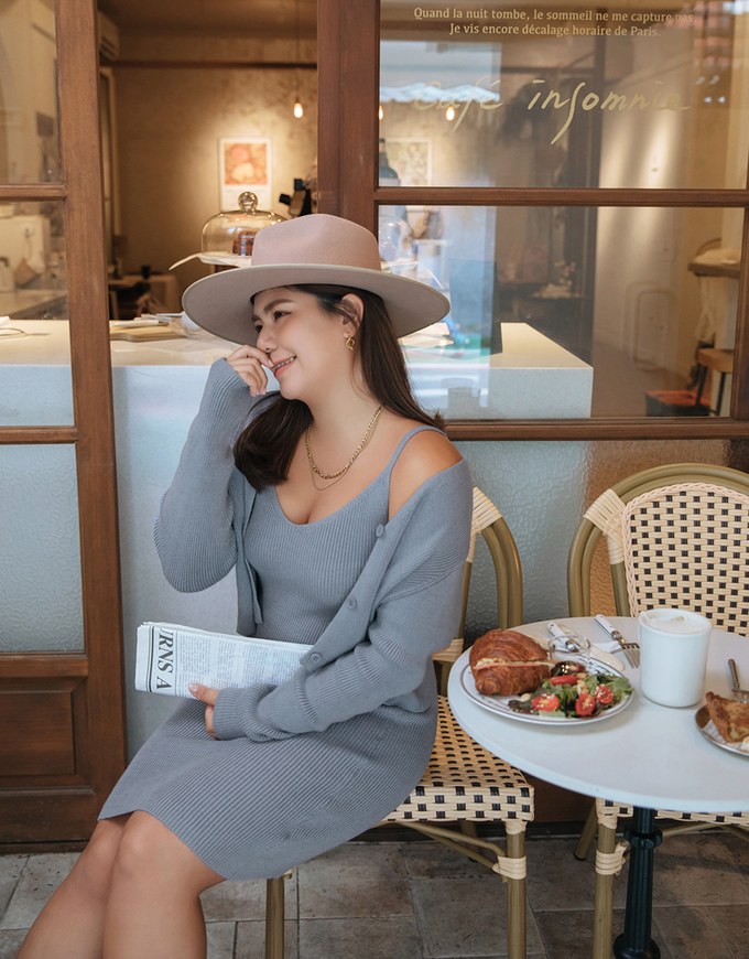 V Neck Knit Two Piece Dress