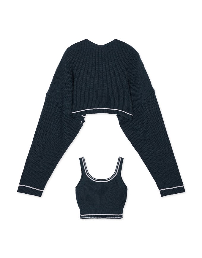 Colour Contrast Edge Two Piece Knit Top