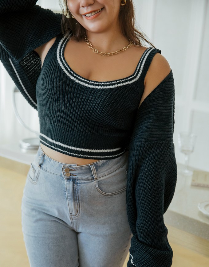 Colour Contrast Edge Two Piece Knit Top