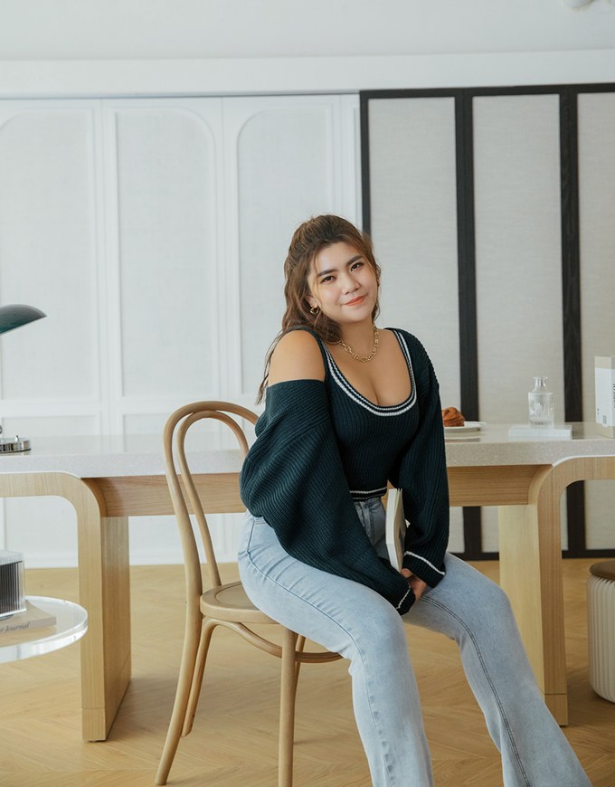 Colour Contrast Edge Two Piece Knit Top