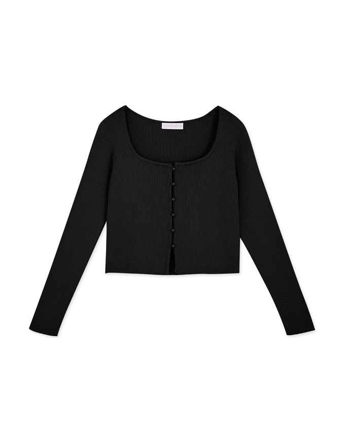 Square Neck Buttoned Crop Knit Top
