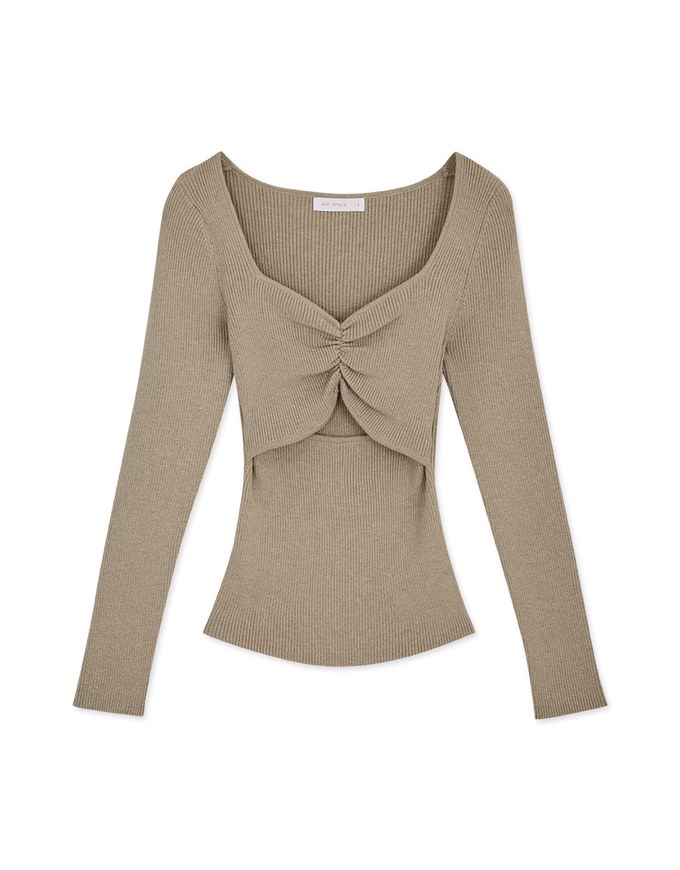 Long Sleeve Heart Collar Knit Top