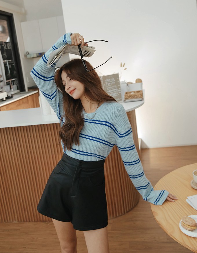 Mix Striped Knit Crop Top
