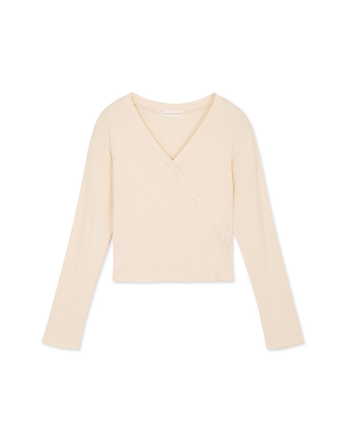 V Neck Diagonal Button Knit Top