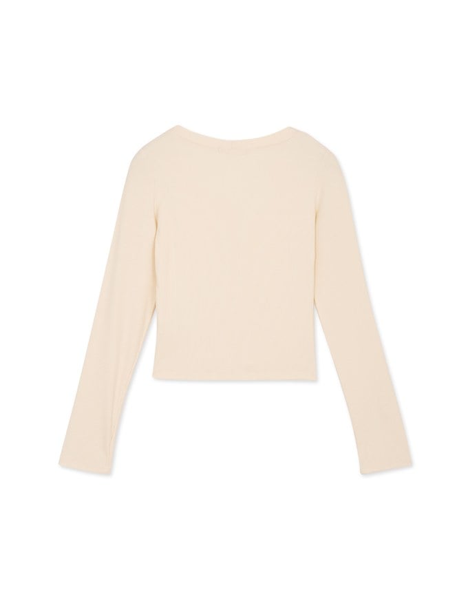 V Neck Diagonal Button Knit Top