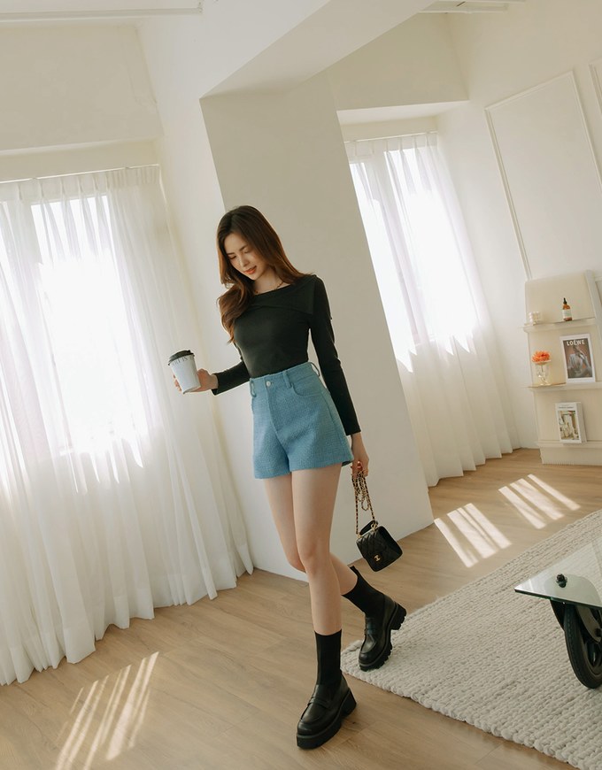 Square Neck Turn Up Striped Top