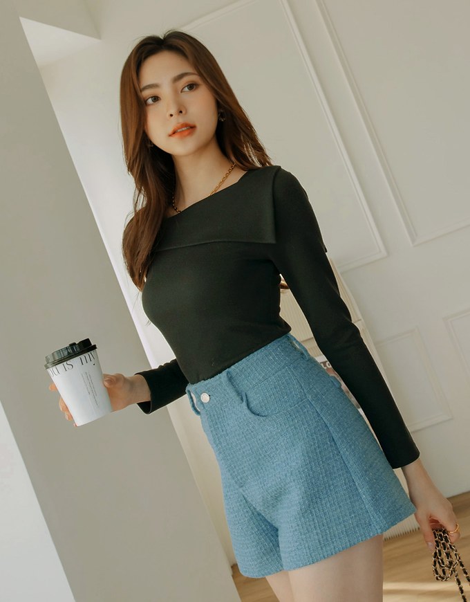Square Neck Turn Up Striped Top