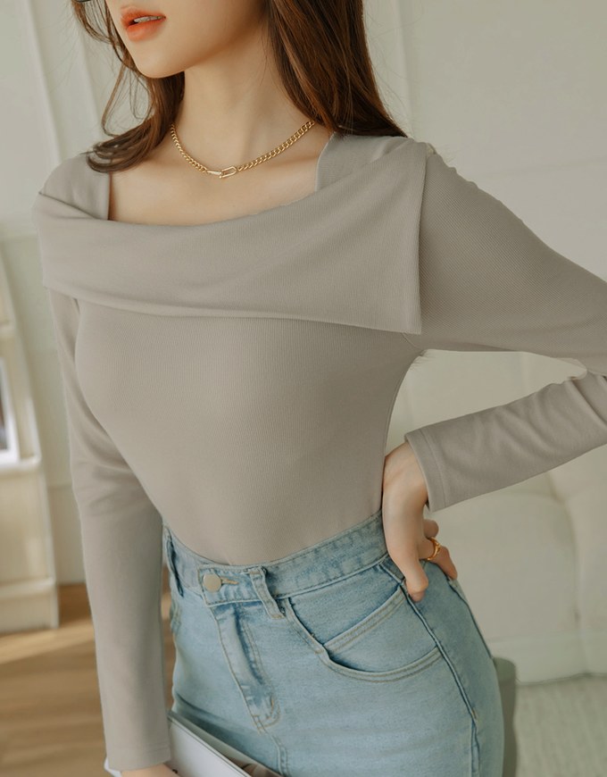 Square Neck Turn Up Striped Top