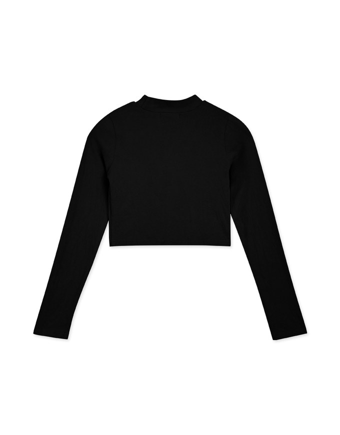 Mock Neck Plain Crop Fit Top