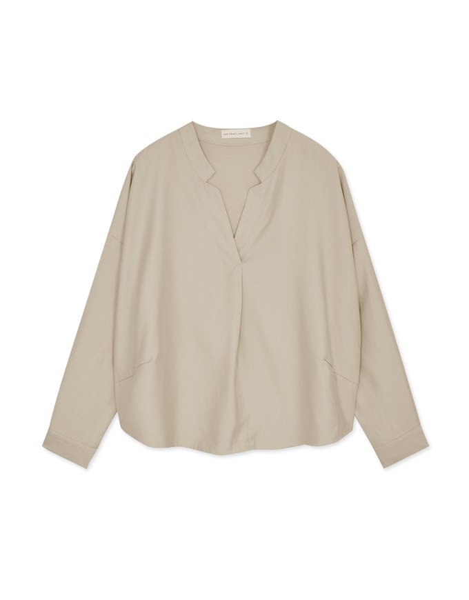 Collarless Plain Oversized Blouse Shirt