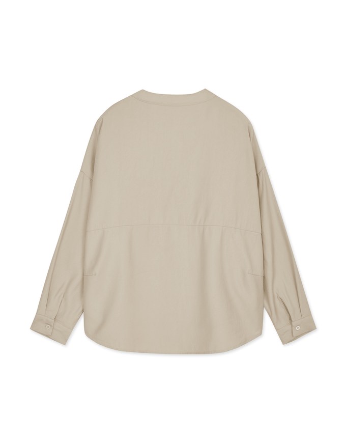 Collarless Plain Oversized Blouse Shirt