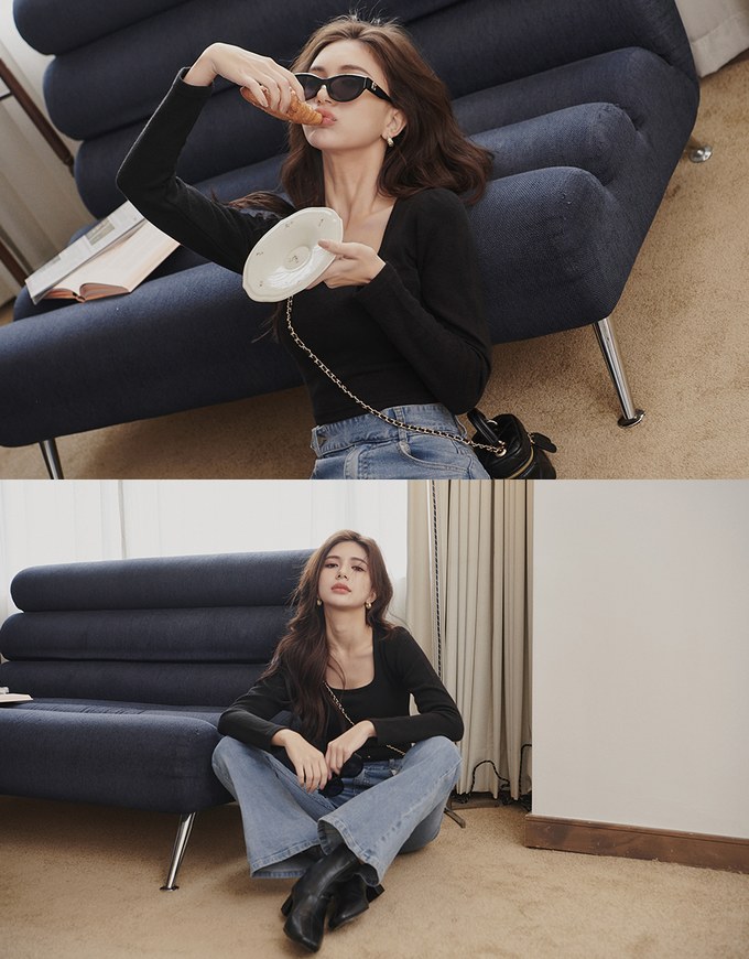 【Porima' Picks】U Neck Straight Grain Crop Fit Top