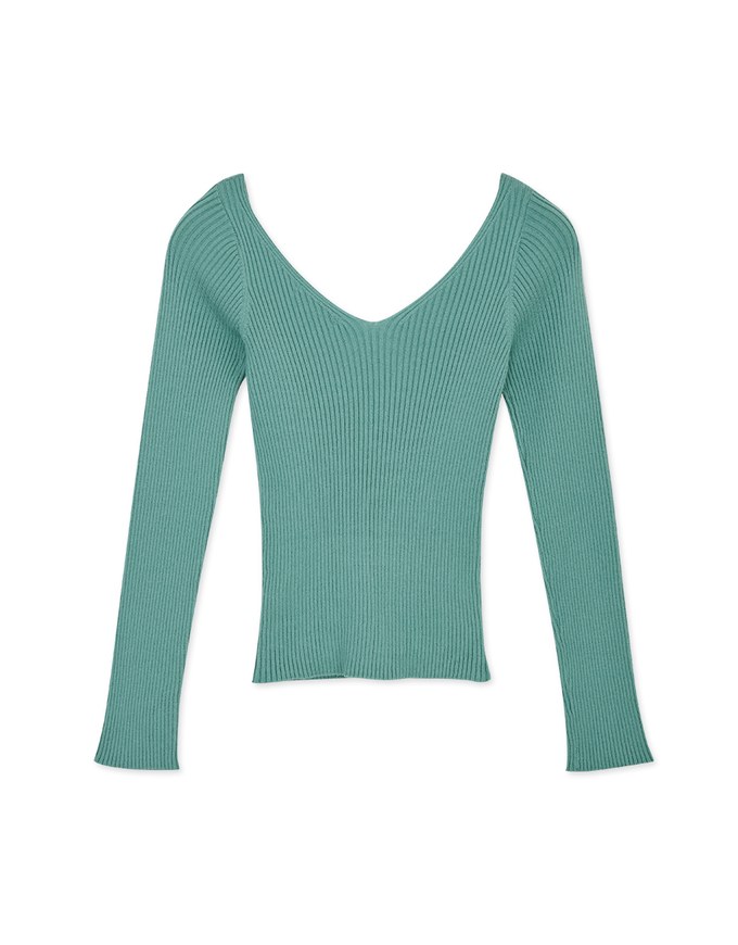 V Neck Long Sleeve Knit Fit Top