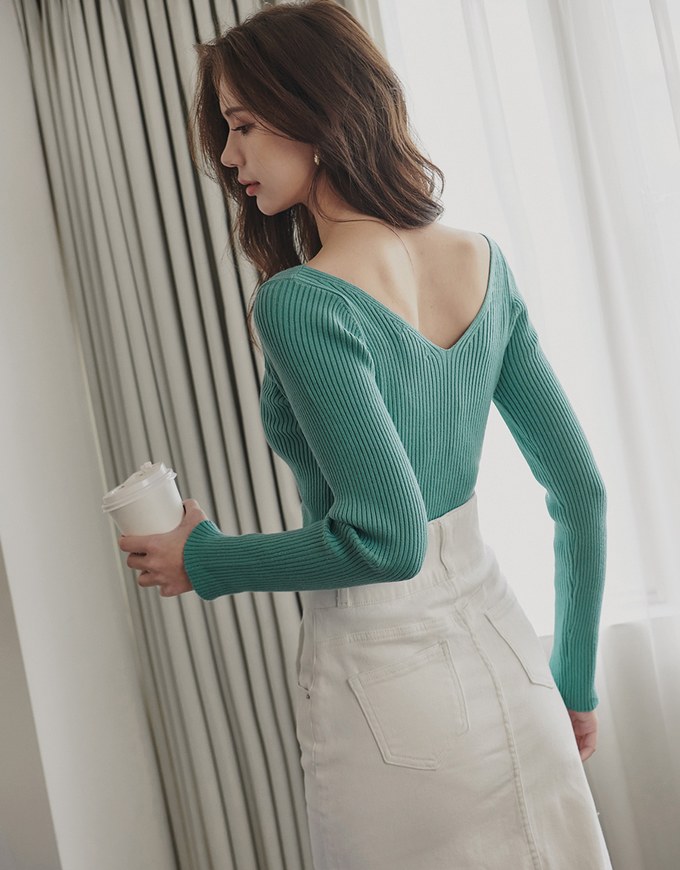 V Neck Long Sleeve Knit Fit Top