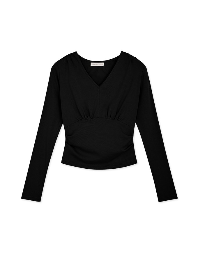 V Neck Ruched Crop Long Sleeve Top