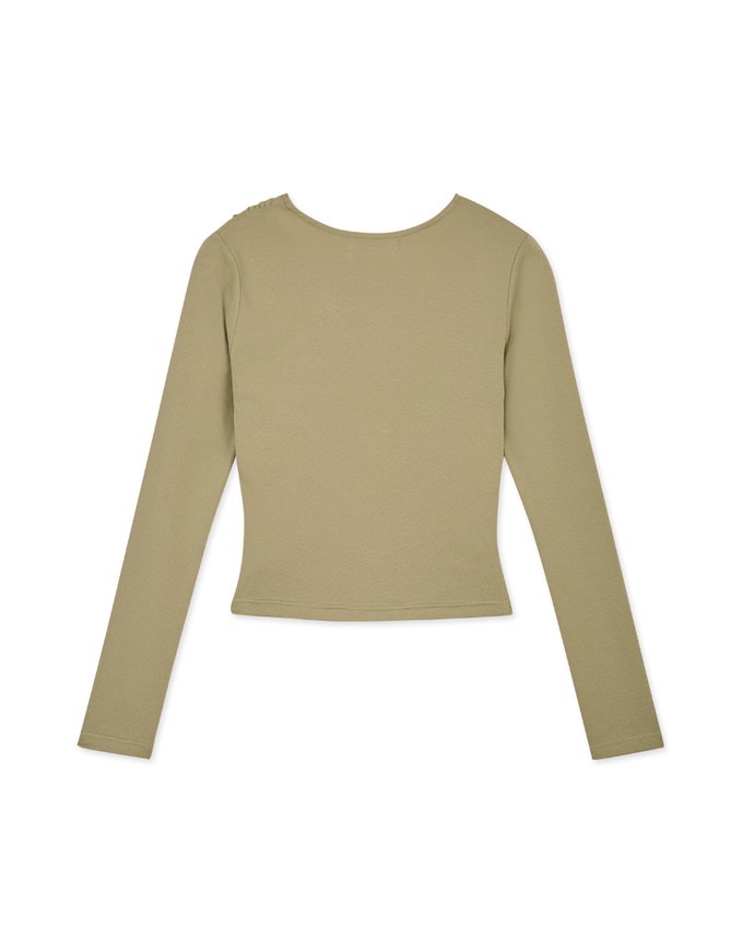 V Neck Ruched Crop Long Sleeve Top