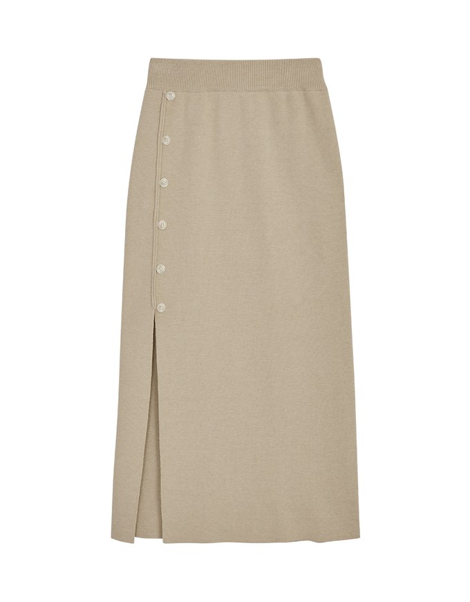 Side Button Style Slit Knit Skirt
