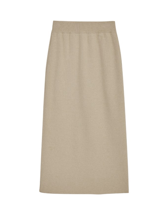 Side Button Style Slit Knit Skirt