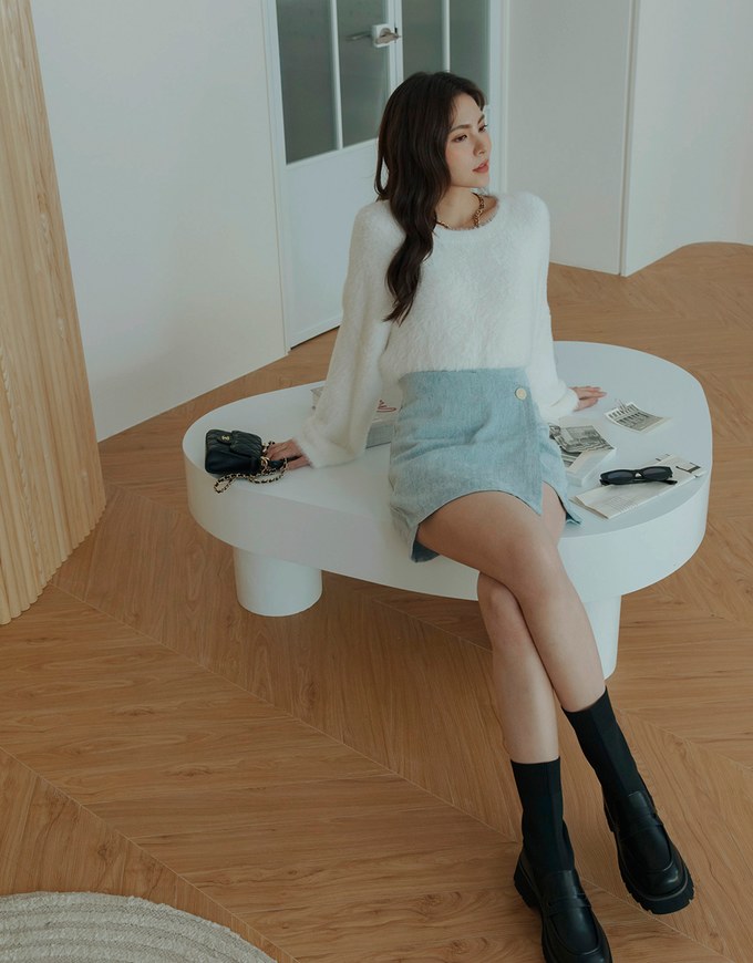 Textured Bias Button Skorts