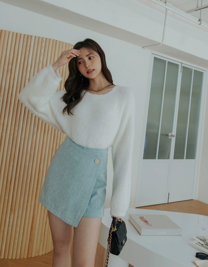 Textured Bias Button Skorts