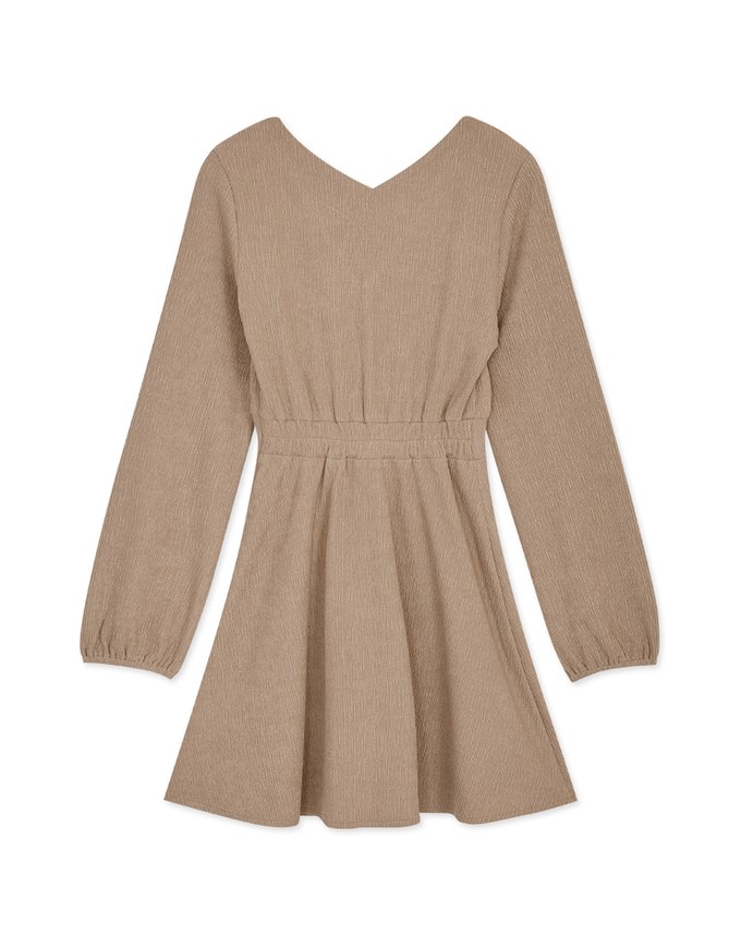 V Neck Textured Buttoned Mini Dress