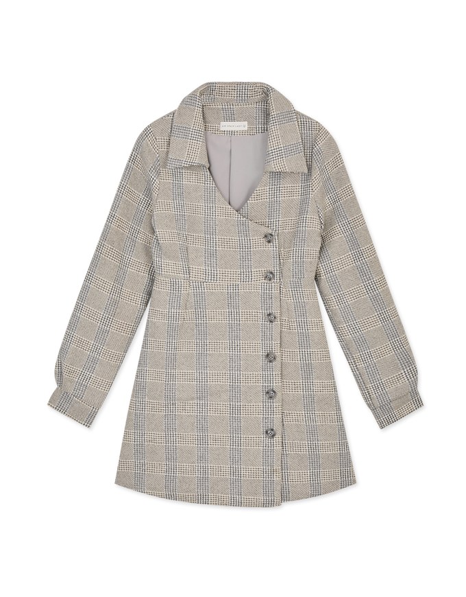 Checkered Lapel Diagonal Button Suit Dress